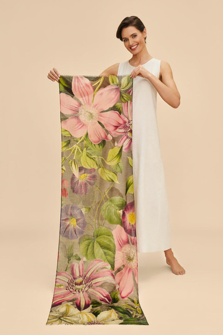 Powder Oversized Botanicals Wool Wrap Scarf