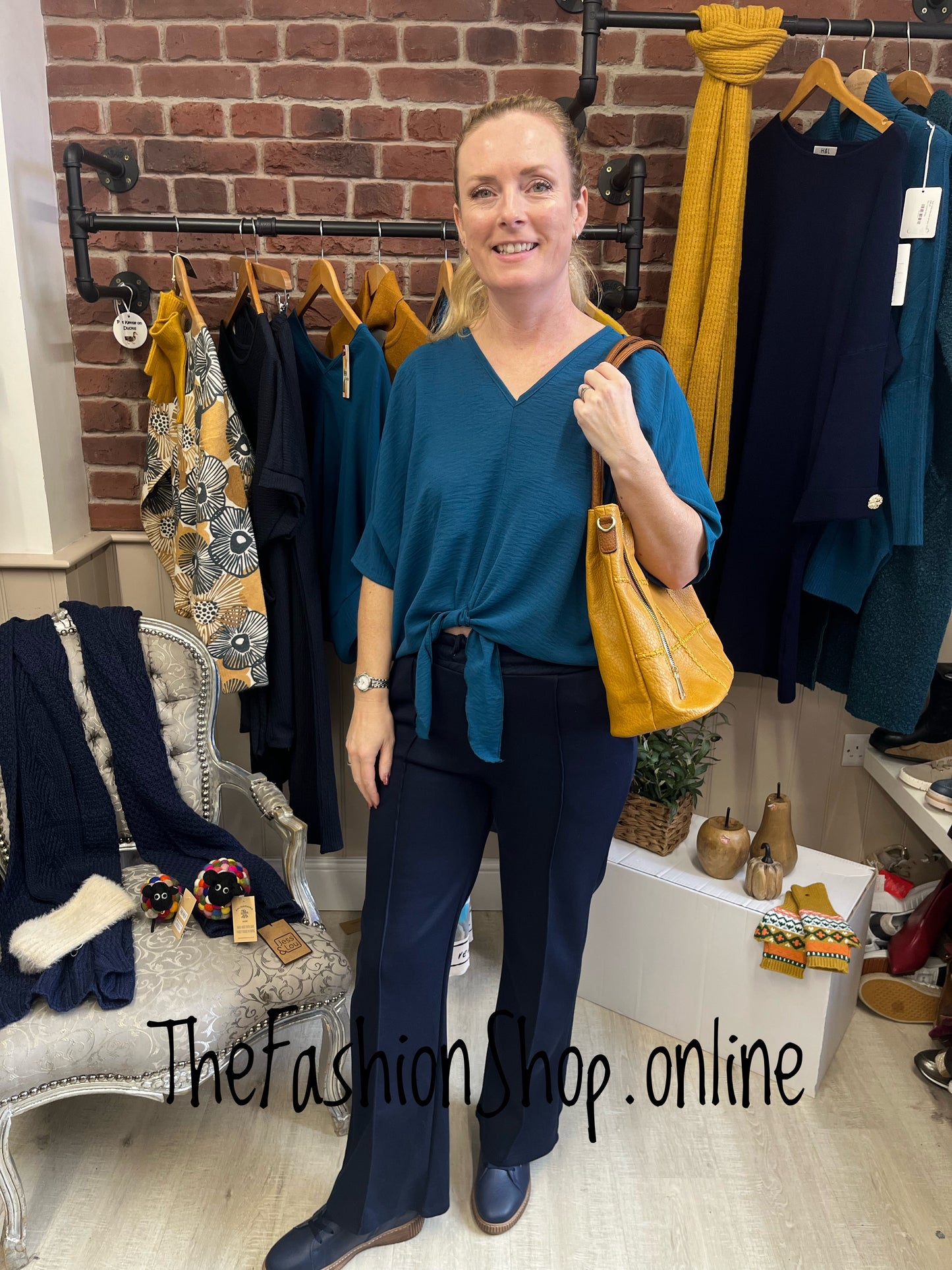 Isabella dark teal tie front top 12-16