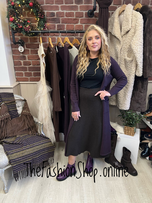 Erika brown ribbed knitted skirt 8-14