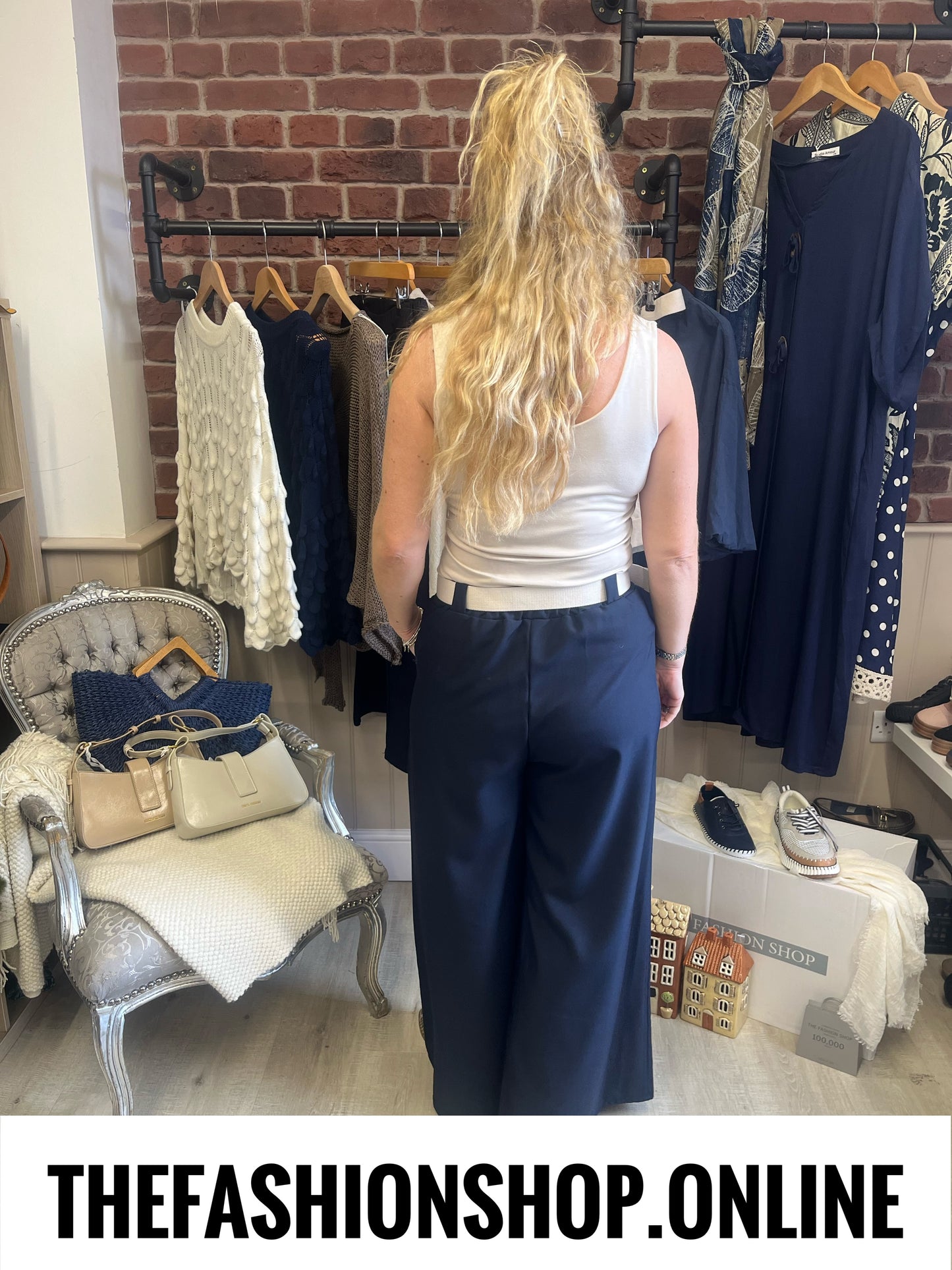 Madelaine navy wide leg trousers with belt 8-14