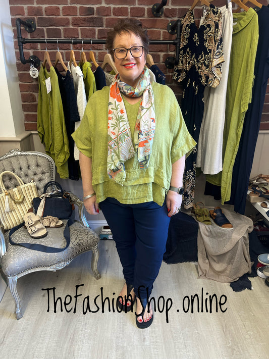 Harper olive linen top 16-22