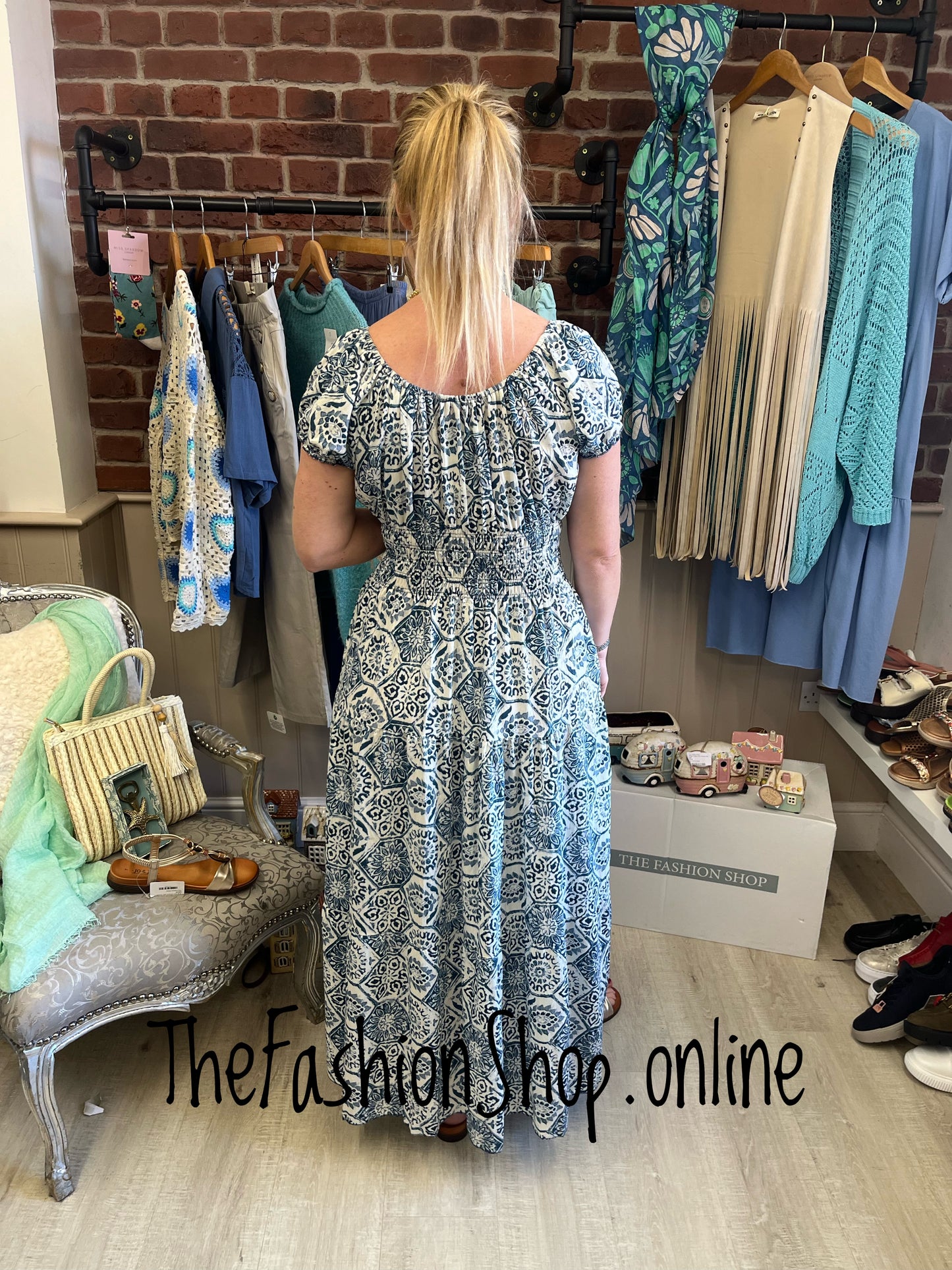 Lillie blue and cream print gypsy maxi dress 8-18
