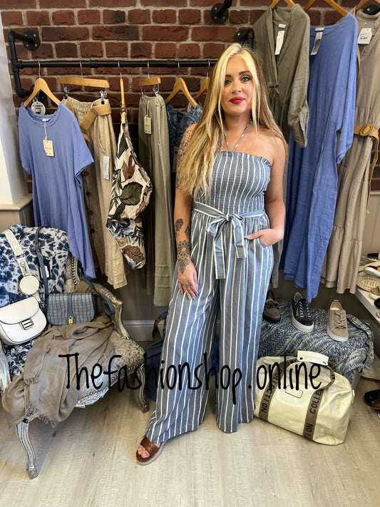 Nancy denim blue pinstripe jumpsuit sizes 12, 14 and 16