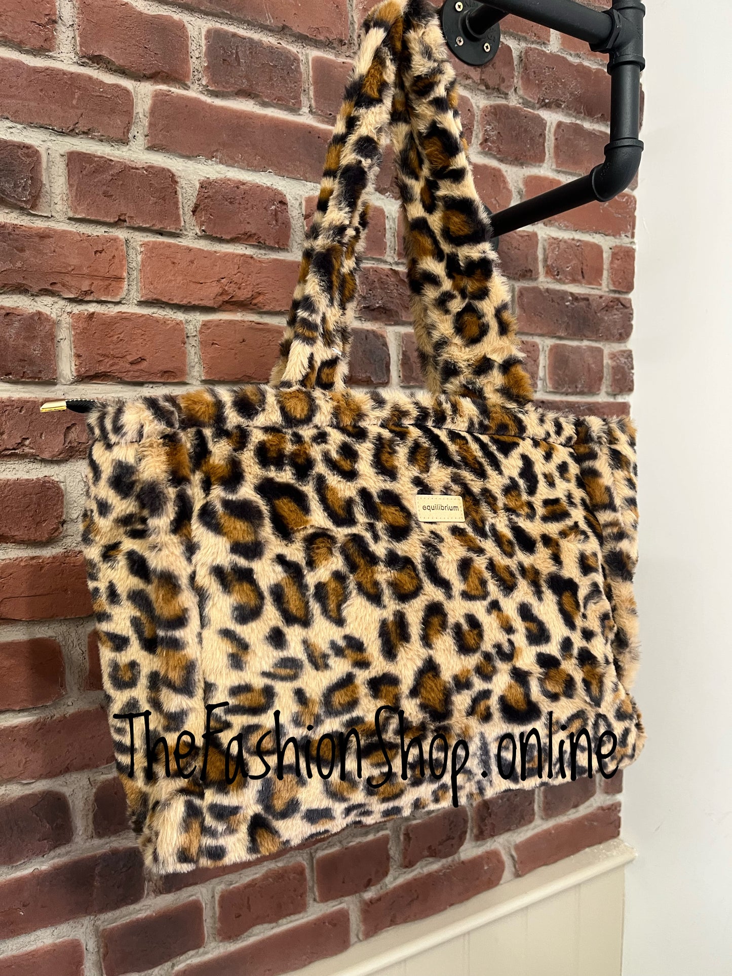 Dixie camel faux fur leopard print tote bag