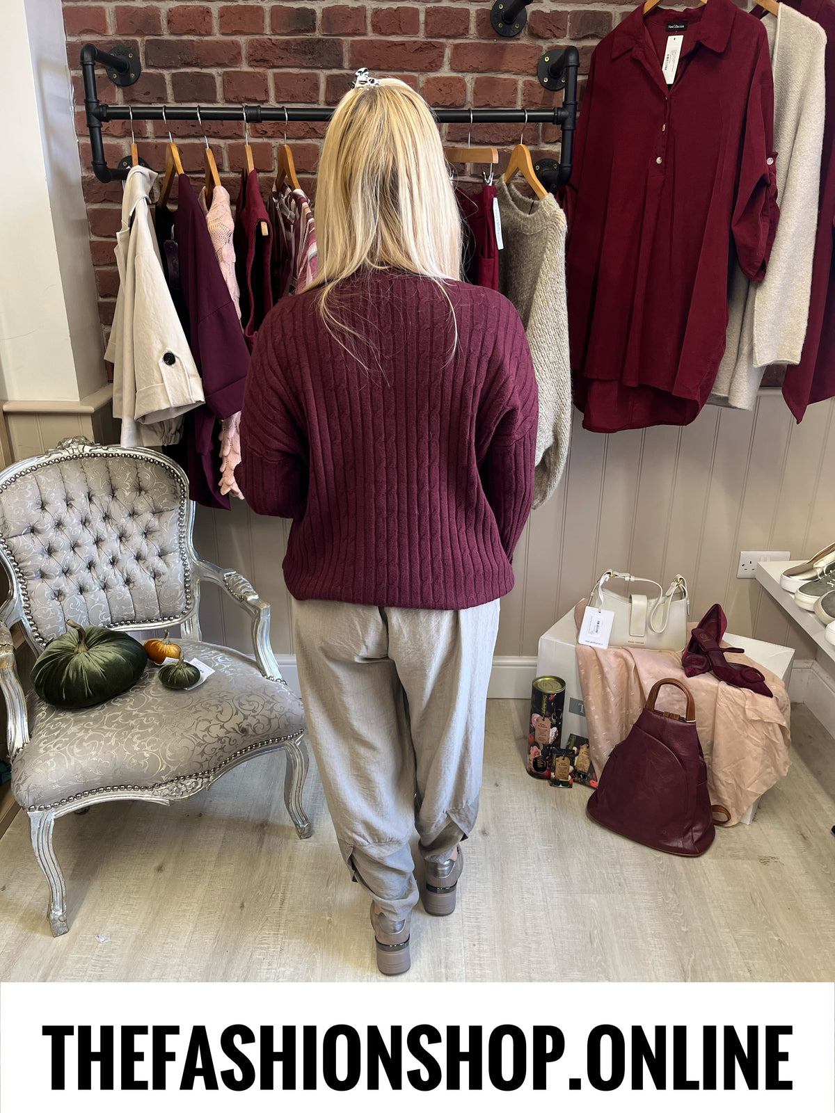 Alison wine cable knit button jumper 10-18