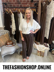 Kayla beige linen mix beaded top 12-18