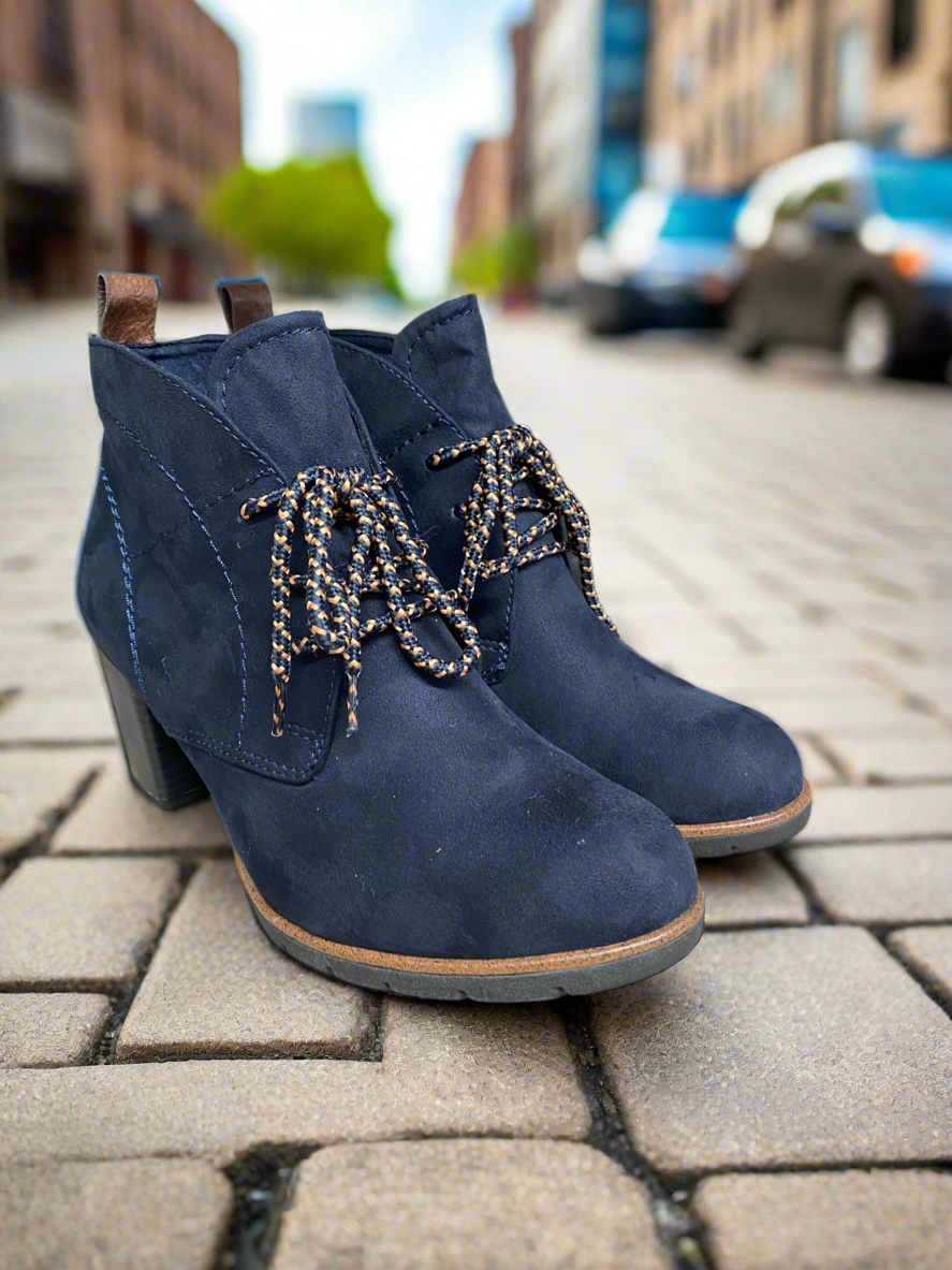 Marco Tozzi navy heeled lace up boot sizes 4-9
