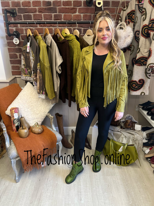 Misty olive faux suede tassel jacket 8-12