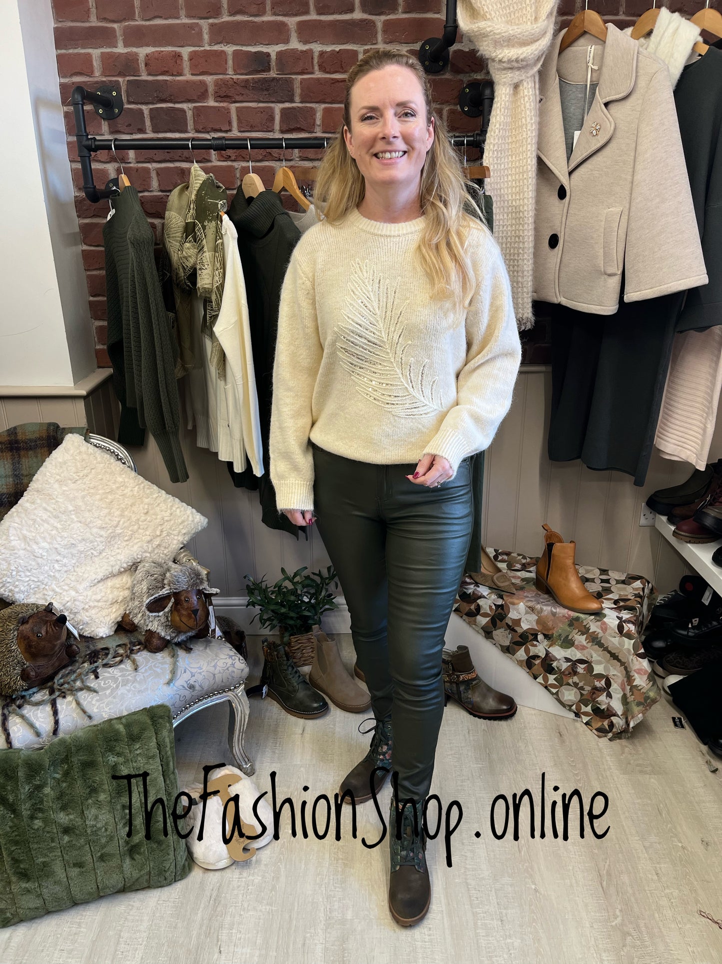 Imogen cream wool mix feather jumper 8-16