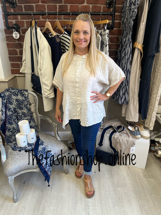 Stone linen roll neck top 12-16