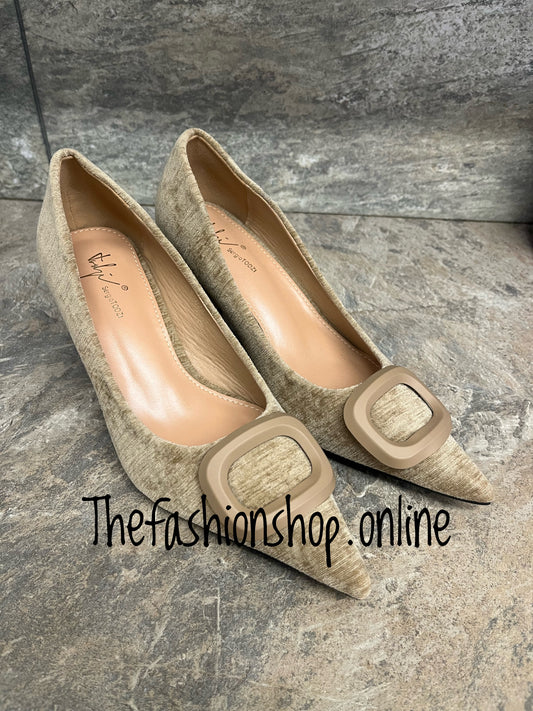 Keely beige heeled buckle shoes sizes 3-8 (36-41)