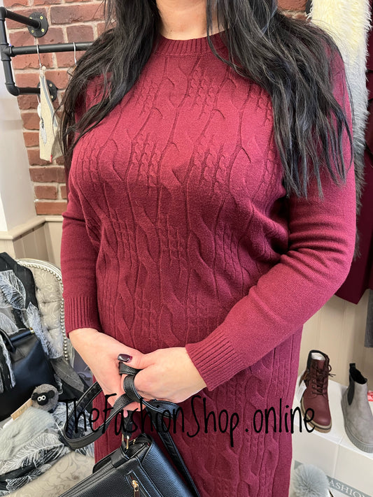 Alison wine cable knit jumper dress 14-18