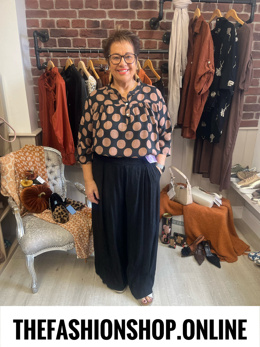 Lorena black and camel spot tunic 14-20