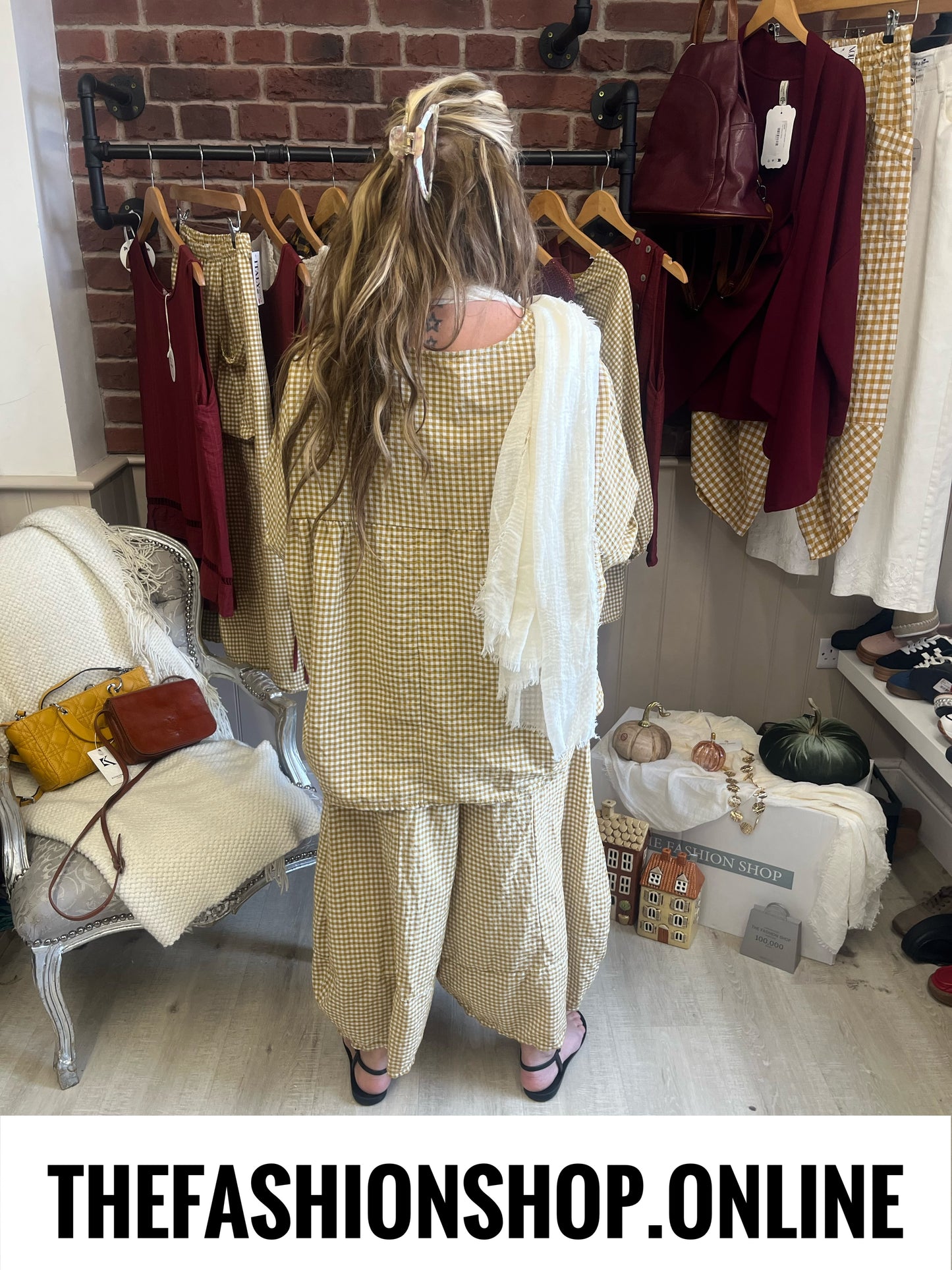 Imogen yellow gingham wide leg trousers 10-18