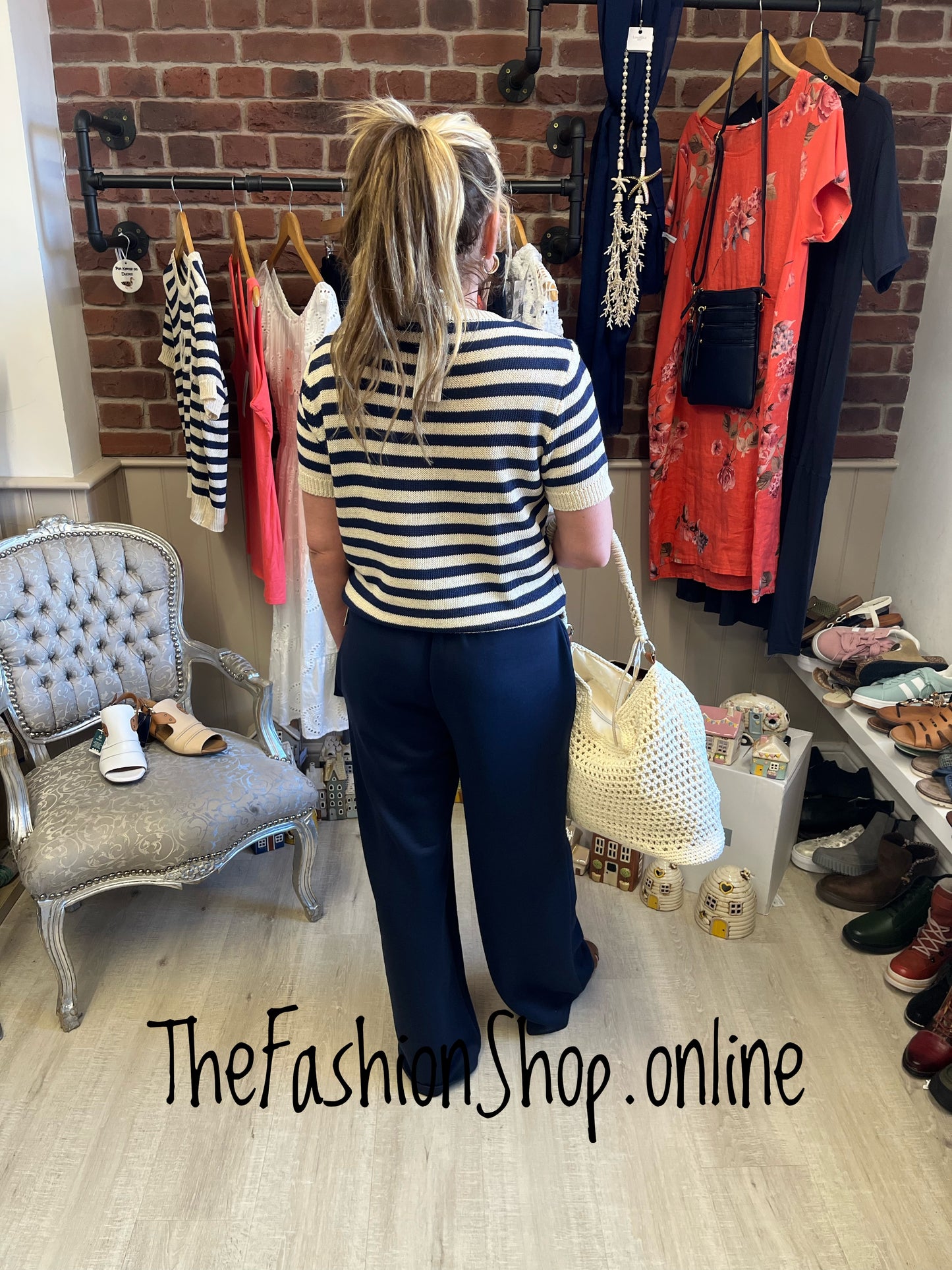 Anya navy and beige striped knitted top 8-14