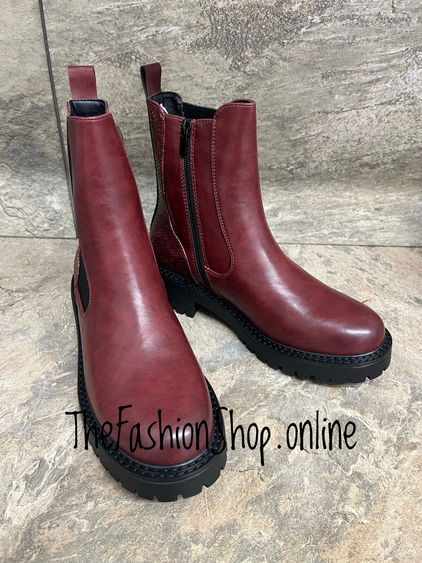 Gracie wine Chelsea boot sizes 3-8 (36-41)