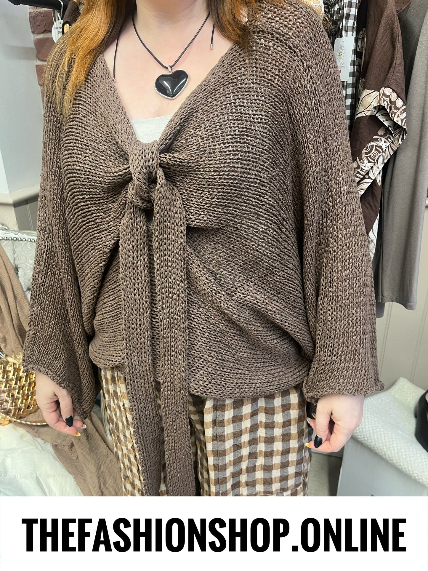 Pamela brown tie front knit 12-20
