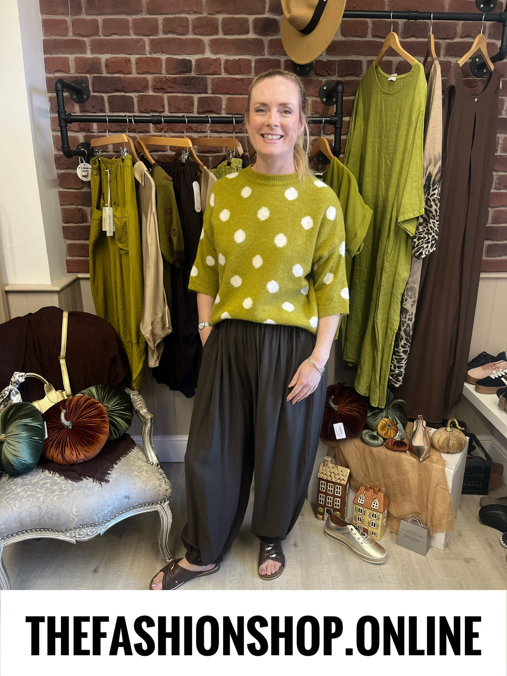Leanne olive spot wool mix jumper 10-16