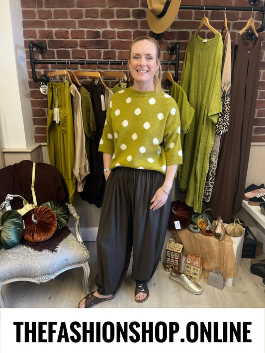 Leanne olive spot wool mix jumper 10-16