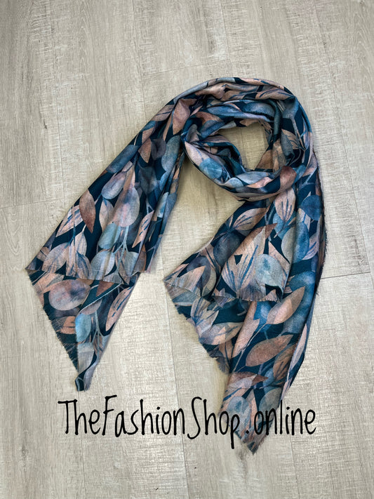 Red Cuckoo teal and pink leaves scarf