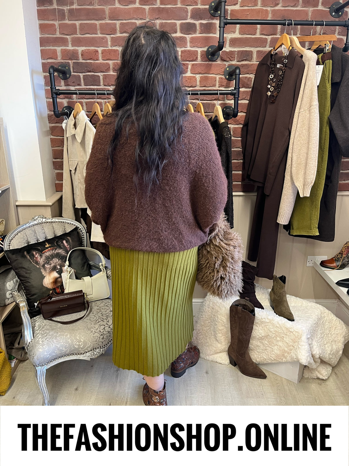 Jenny olive knitted A line skirt 10-16