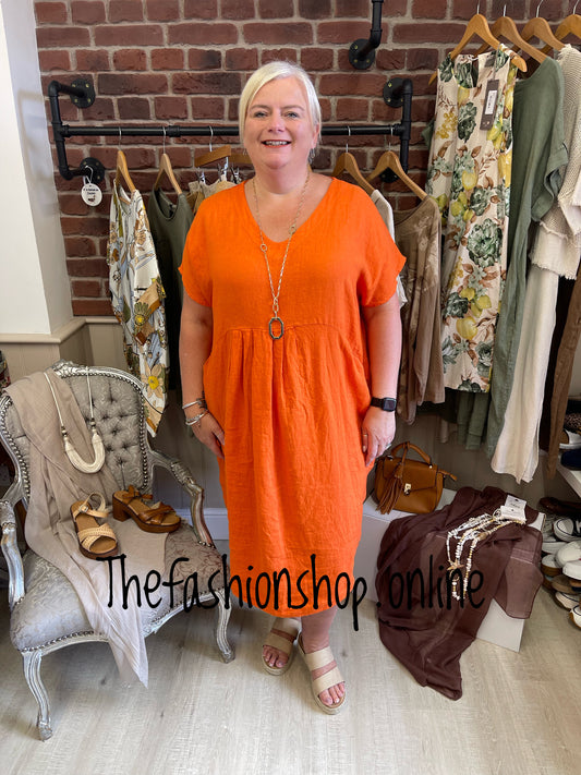 Kali orange linen tulip dress 16-20