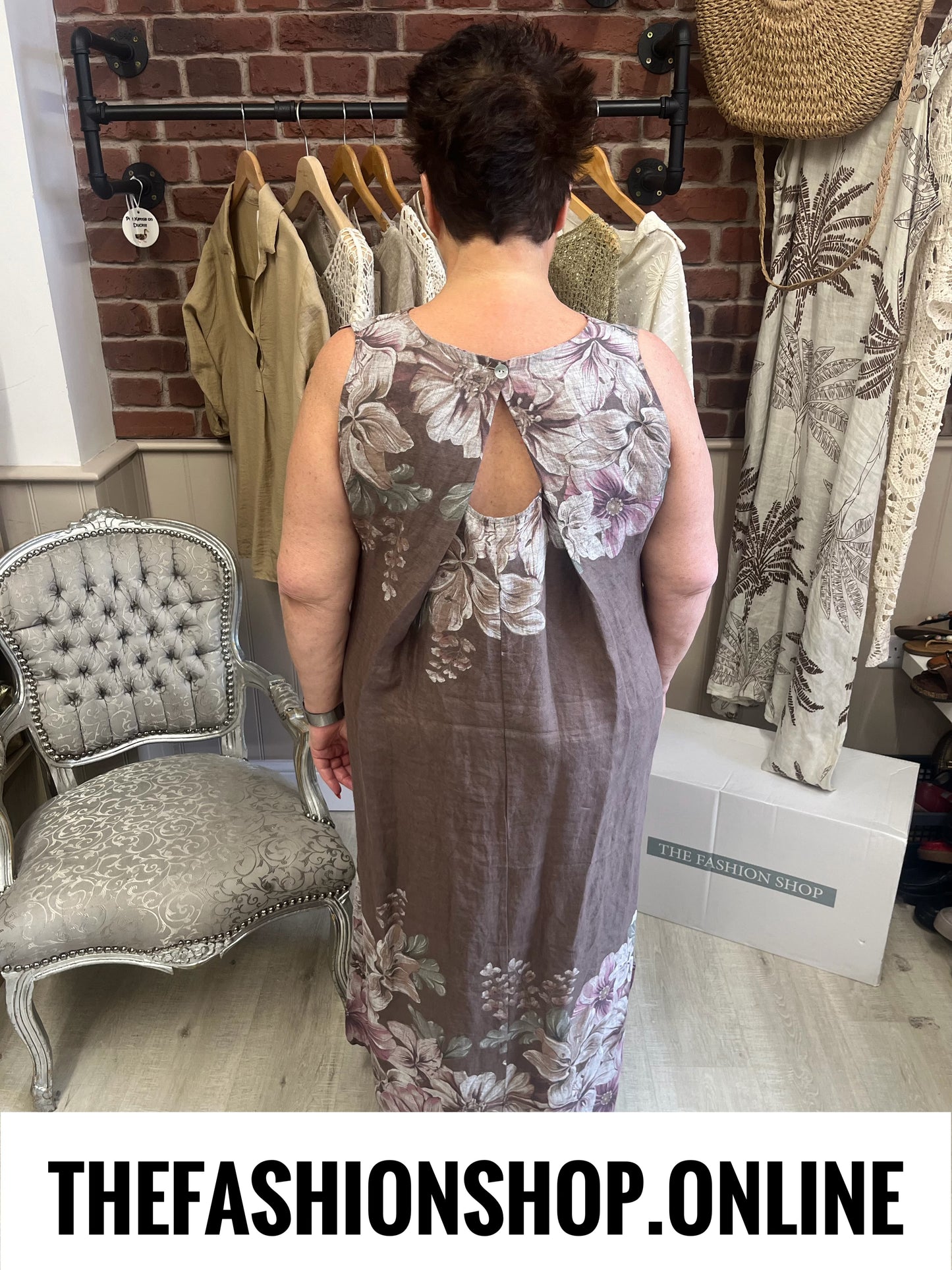Neve Brown linen floral dress 12-18