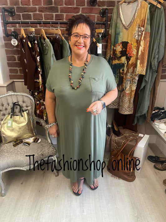 Khaki midi dress up dress down dress 16-26