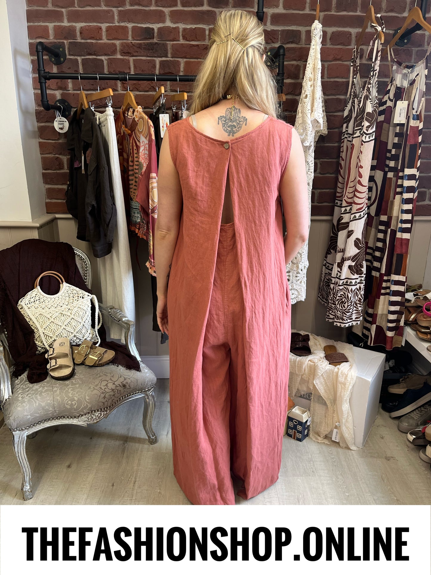 Juliana antique rose linen jumpsuit 12-18