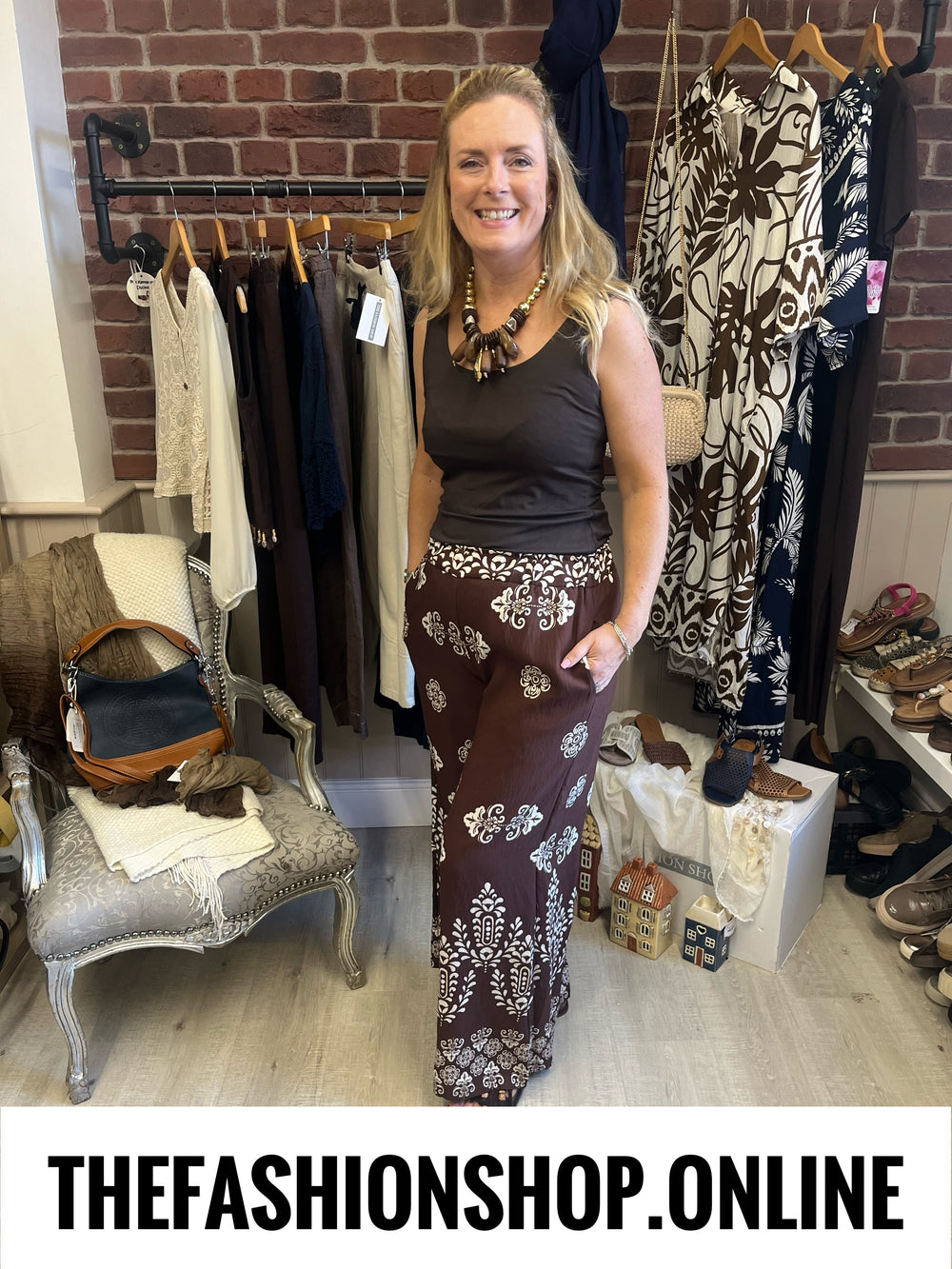 Harley brown damask print trousers 8-12