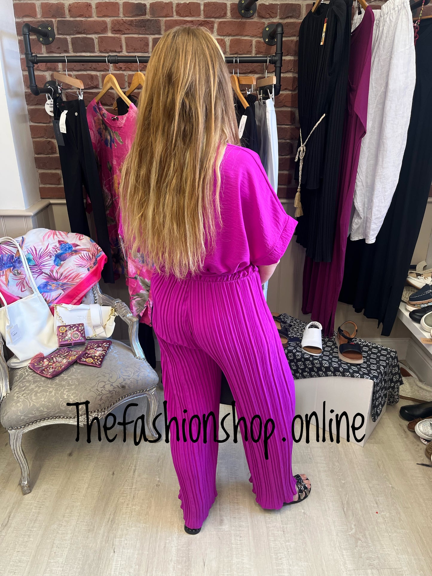 Magenta pleated jumpsuit 10-16