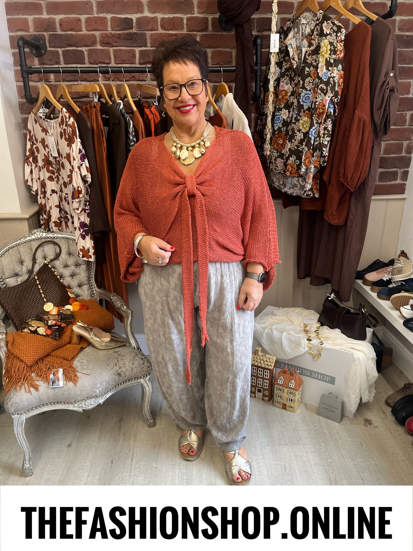 Pamela cinnamon tie front knit 12-20
