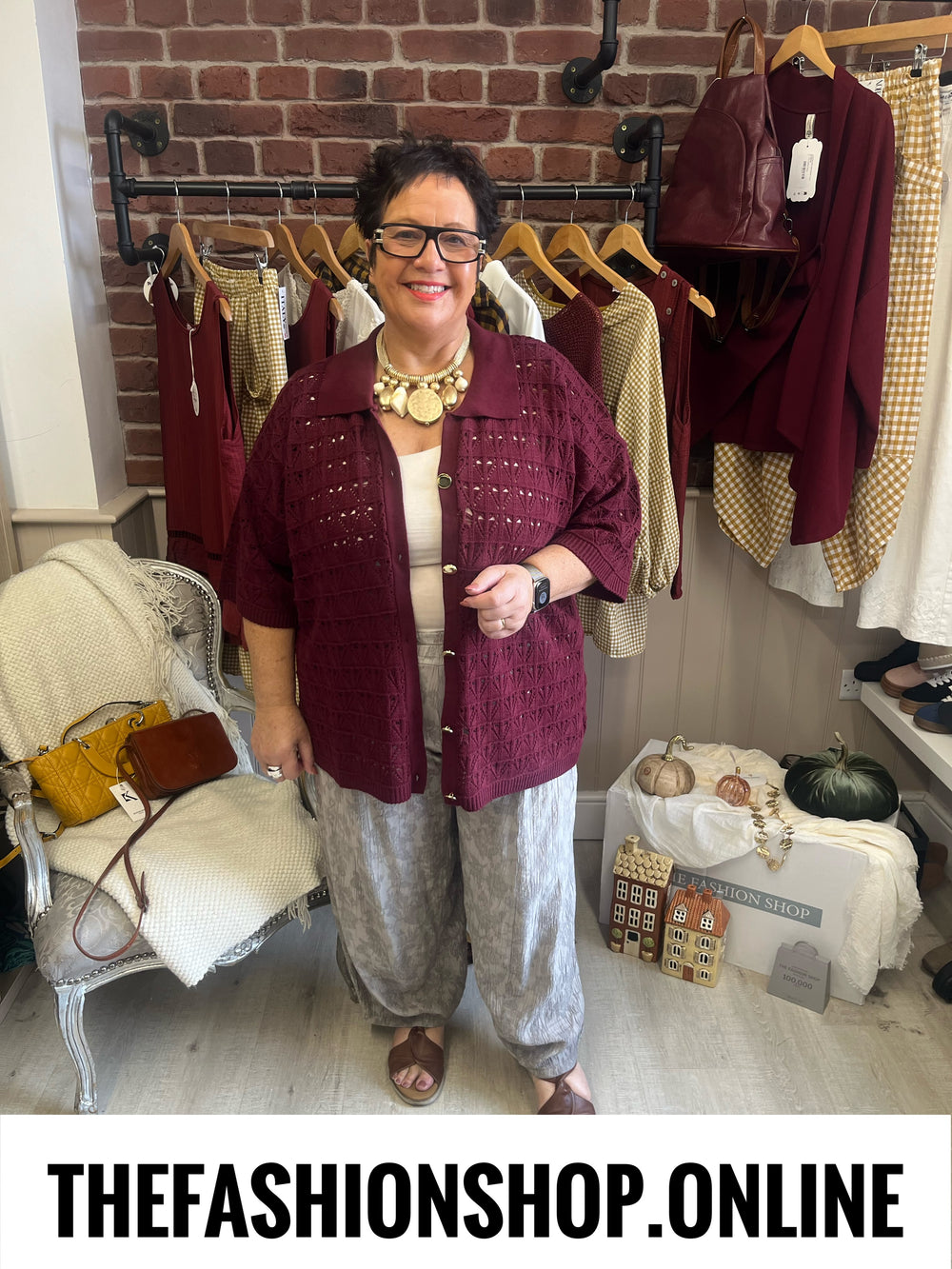 Tiff wine open knit cardigan 14-22