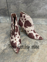 Saskia cow print heeled ankle boots sizes 3-8 (36-41)