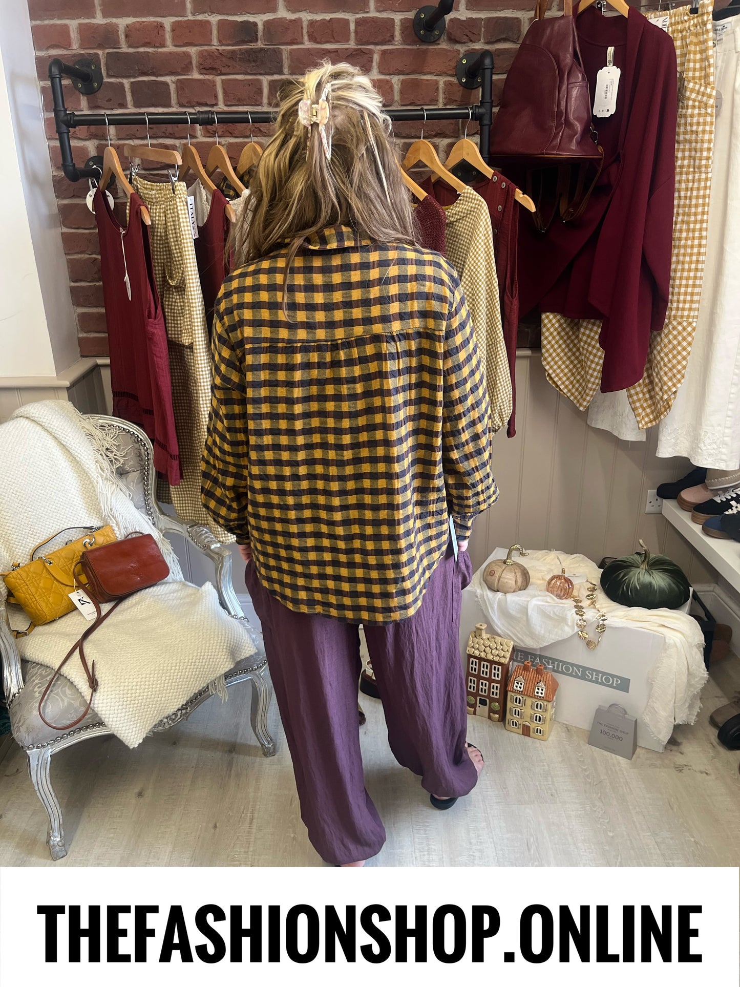 Abigail mustard and mulberry gingham blouse 12-18