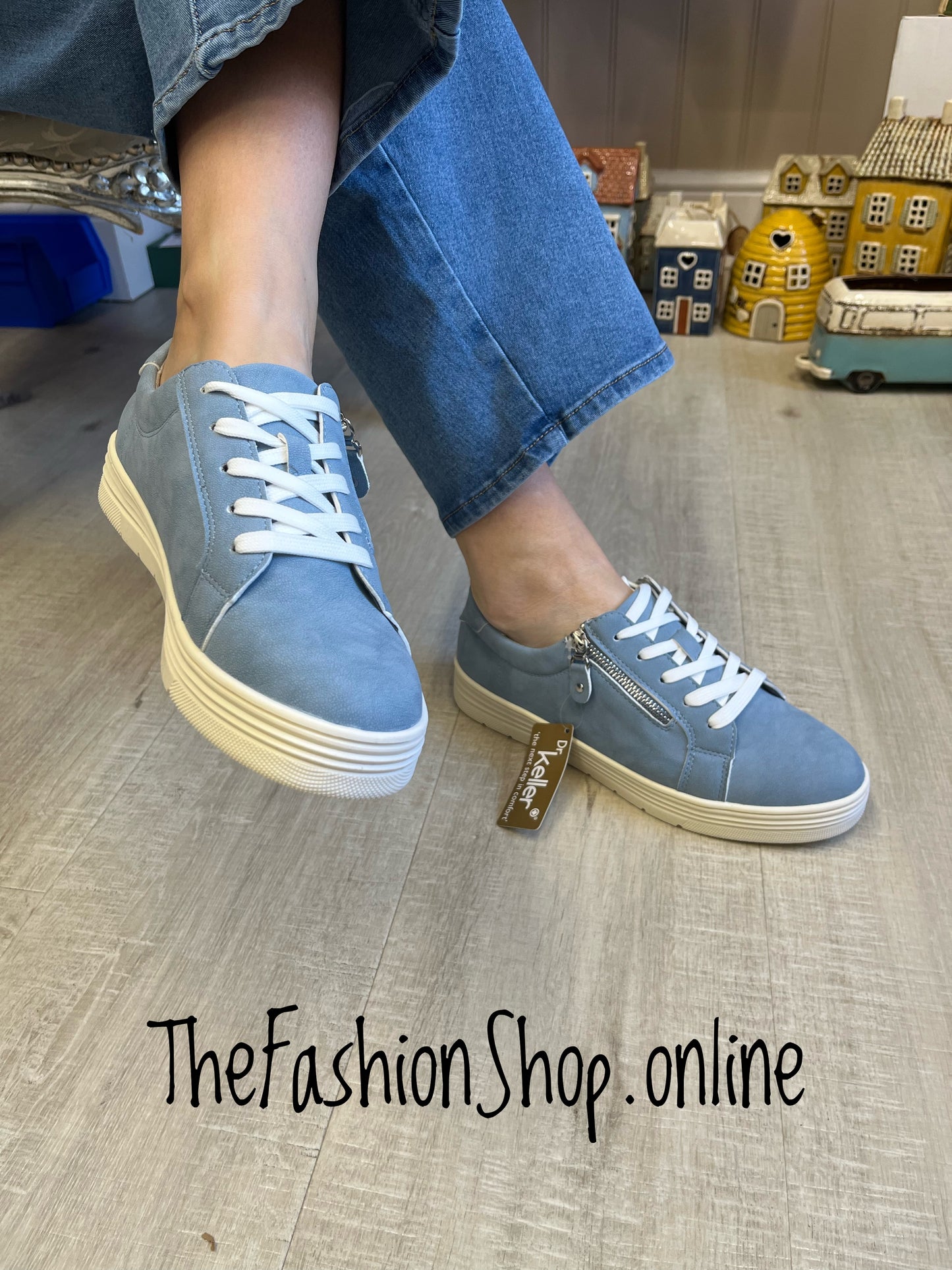Dr Keller Janice washed blue trainers sizes 3-8 (36-41)