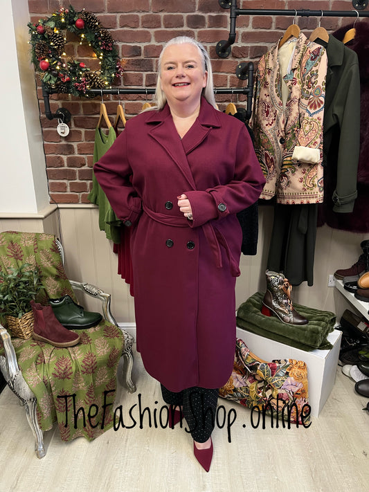 Lizzy wine double breasted trench coat 16-20