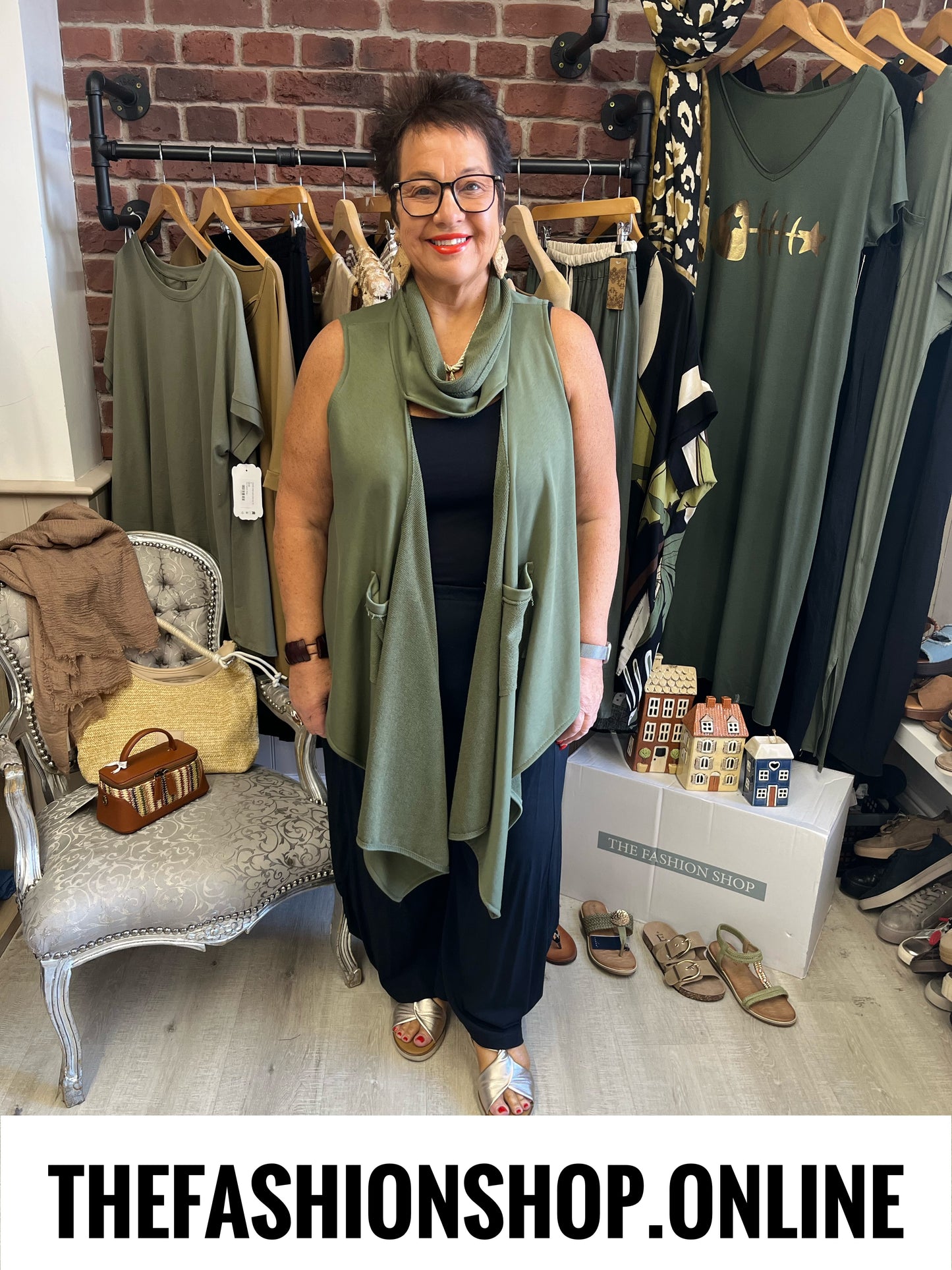 Rhianna khaki waterfall funky waistcoat 10-20