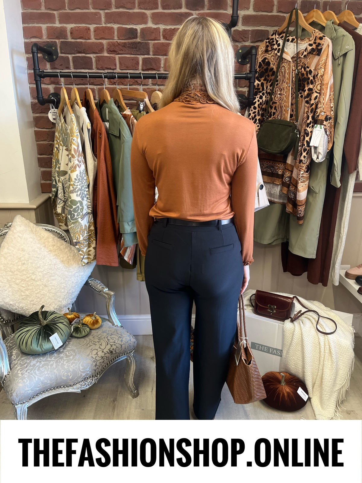 Riva cinnamon ruffle neck top 8-16