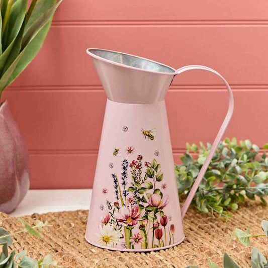 Pink tall floral metal jug