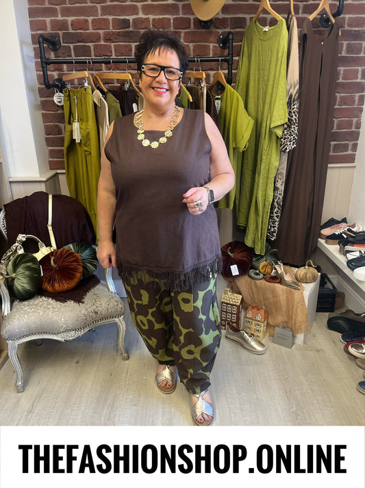 Libby brown and olive floral balloon trousers 10-18