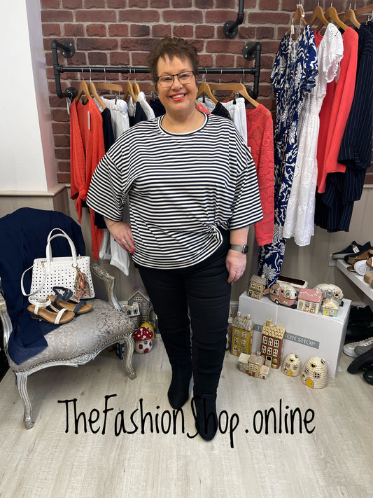 Elise navy and white striped top 16-22
