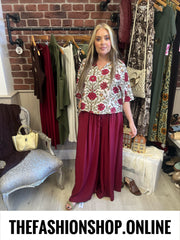 Sholah wine and green floral top 10-16