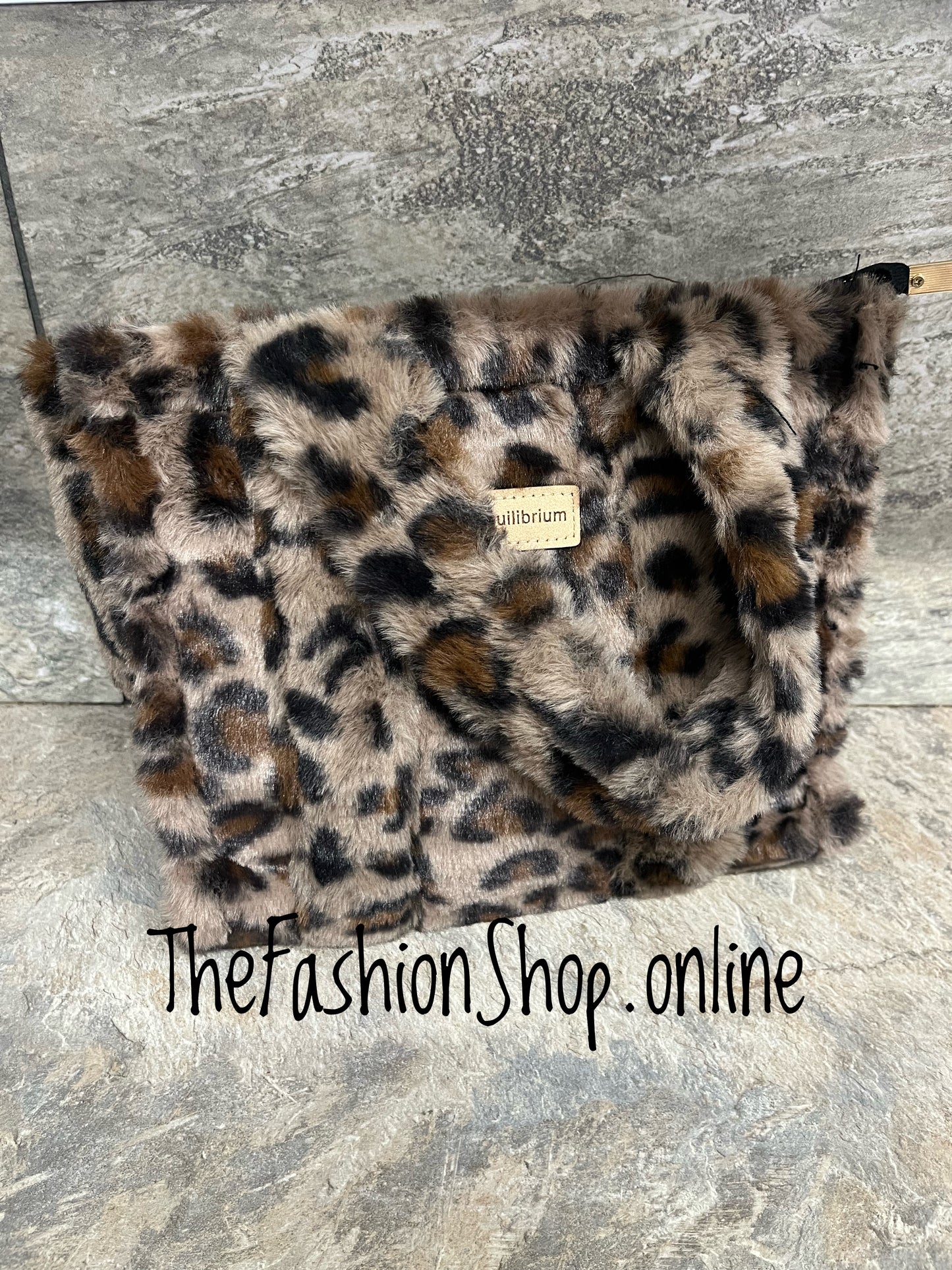 Dixie mocha faux fur leopard print small bag