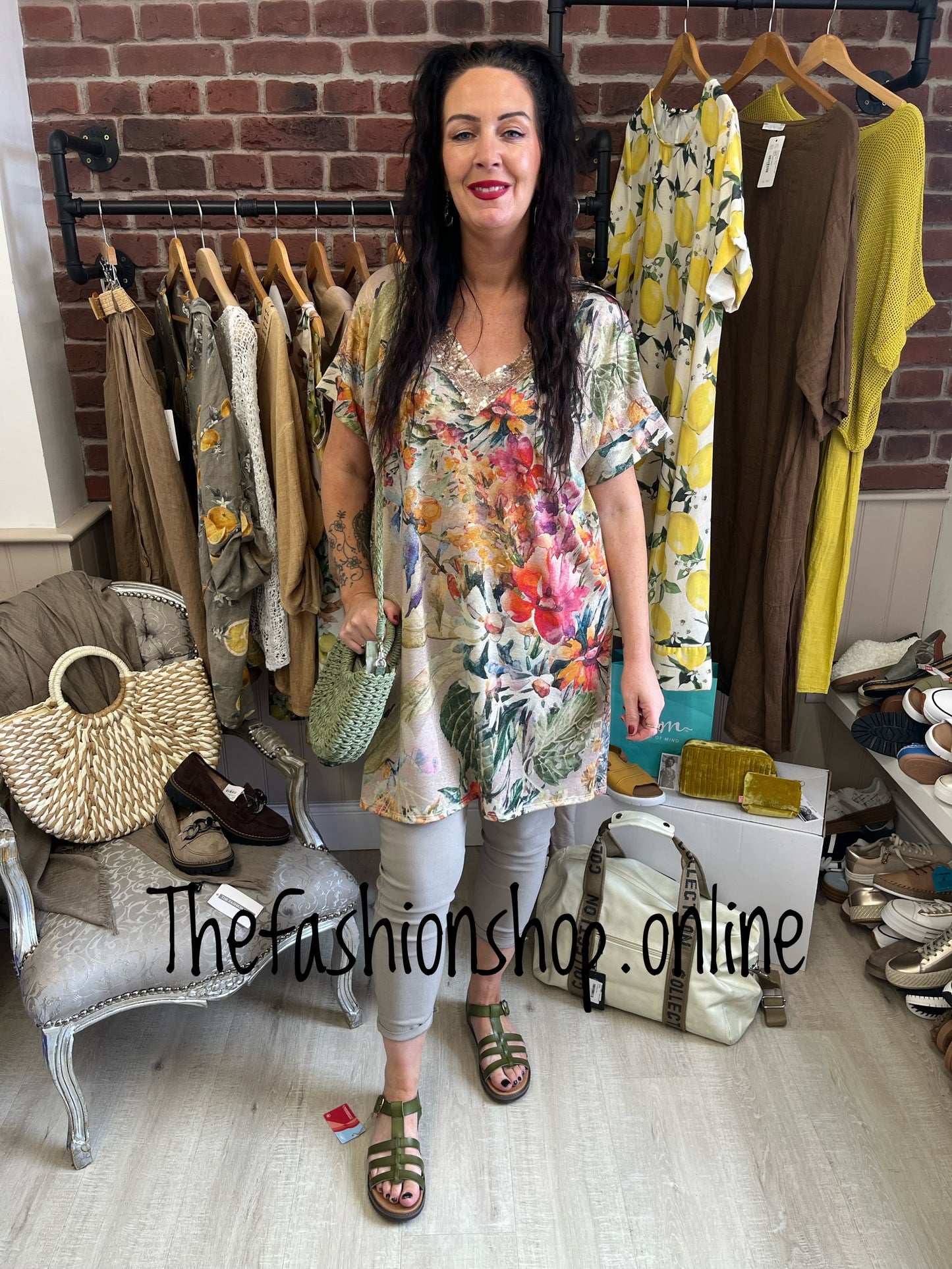 Millie floral shimmer tunic dress 10-18
