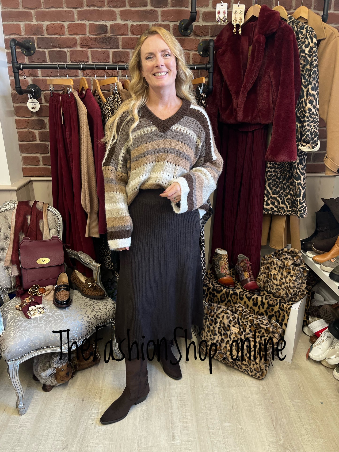 Sarah Tempest brown striped wool mix jumper 10-16