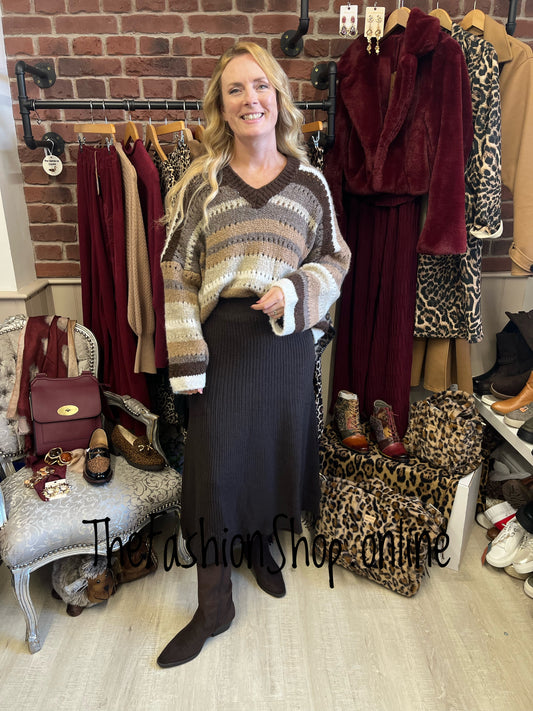 Sarah Tempest brown striped wool mix jumper 10-16