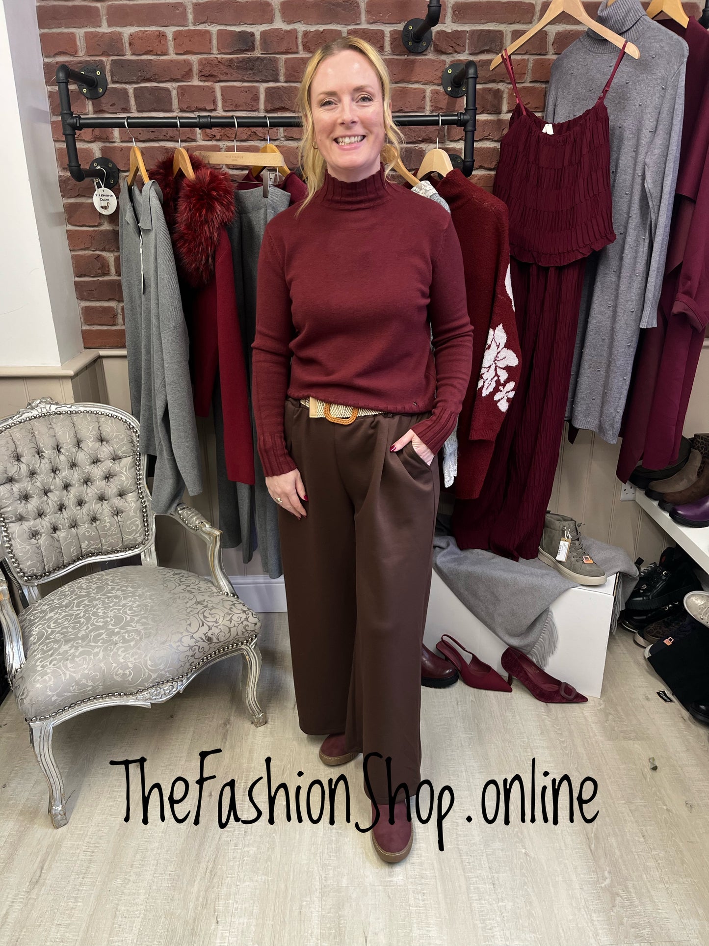 Poppy wine ribbed hem jumper 8-16