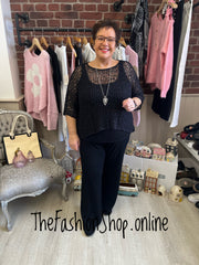 Black popcorn open knit top 10-20