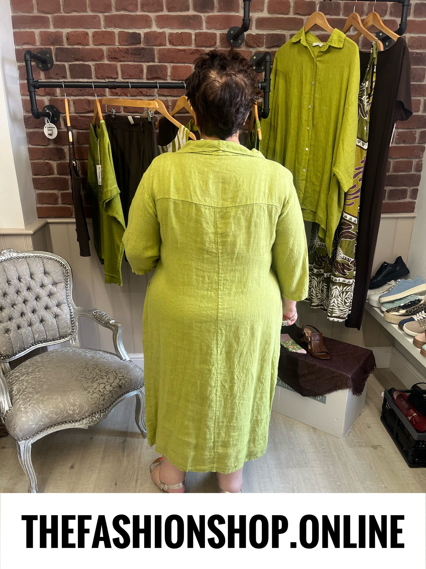 Evelyn olive linen cocoon dress 16-22
